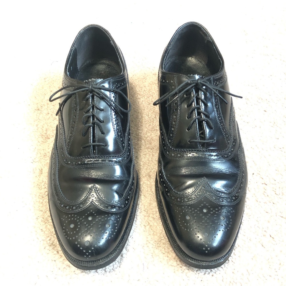 Mens Size 8.5 E Florsheim Shoe Wing Tip Leather Oxford Black Dress Shoes 20330